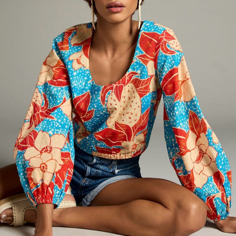 FARM Rio Anthropologie Red and Blue Blouse